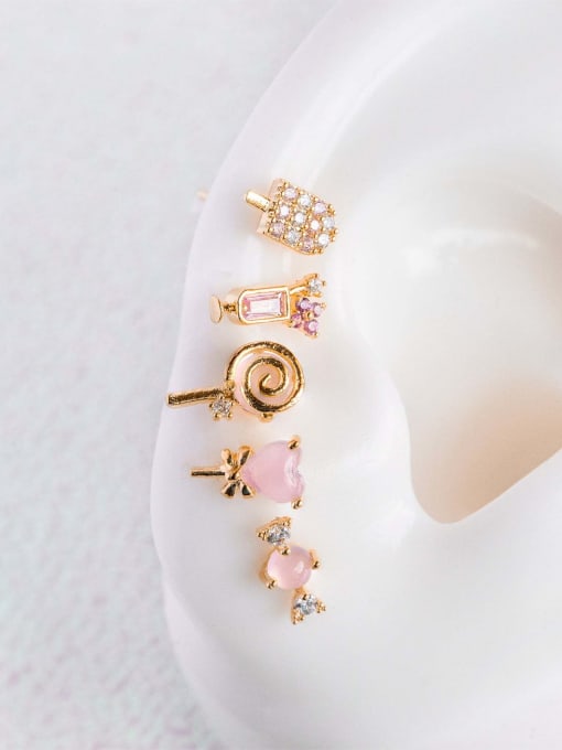 COLSW Brass Opal Geometric Cute Stud Earring 2