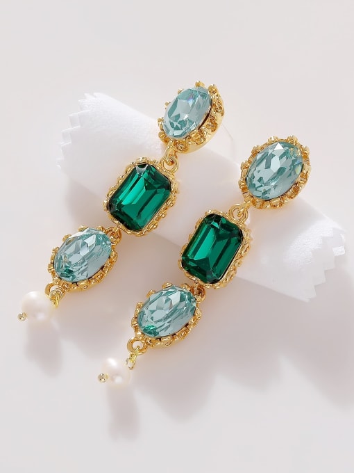 18K Gold Brass Glass Stone Geometric Luxury Cluster Earring