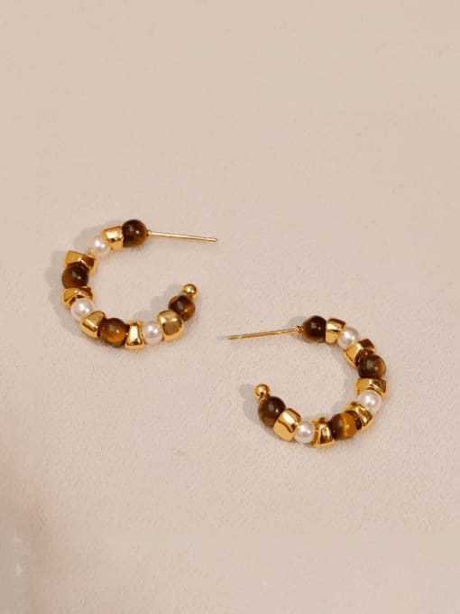 18K Golden +Tiger Eye Stone Brass Tiger Eye Geometric Vintage Stud Earring