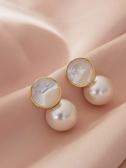 HYACINTH Brass Imitation Pearl Geometric Minimalist Drop Earring 2