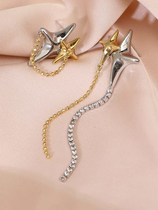 14k Gold +White K Brass Cubic Zirconia Star Trend Threader Earring