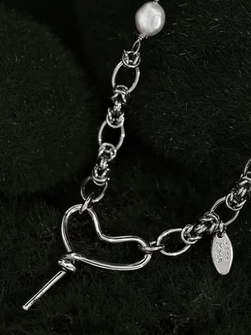 TINGS Titanium Steel Freshwater Pearl Heart Trend Tassel Necklace 2