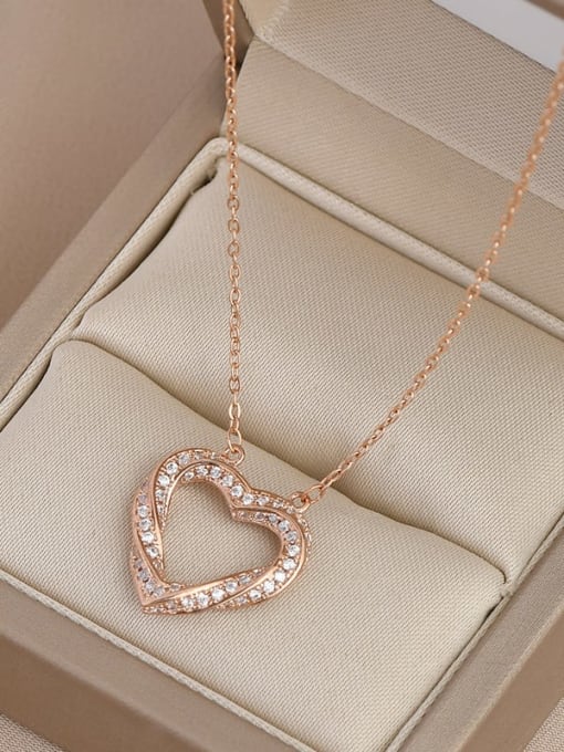 Rose Gold XL62644 Brass Cubic Zirconia Heart Dainty Necklace