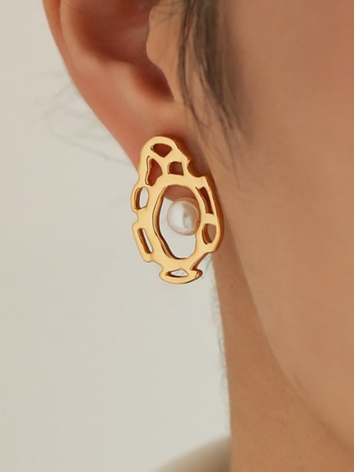 Five Color Brass Imitation Pearl Geometric Hip Hop Stud Earring 1