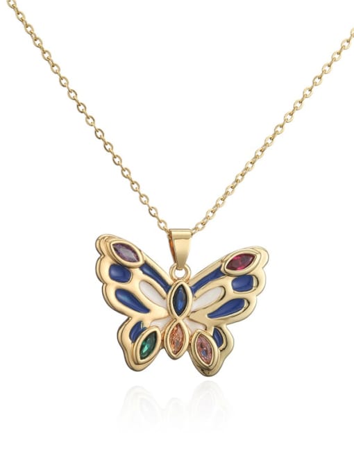 20956 Brass Cubic Zirconia Enamel Trend Butterfly  Pendant Necklace