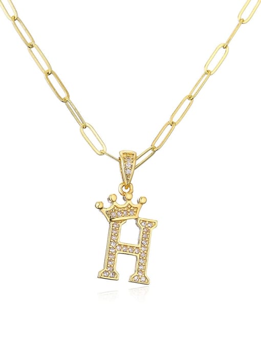 H Brass Cubic Zirconia Letter Hip Hop Necklace