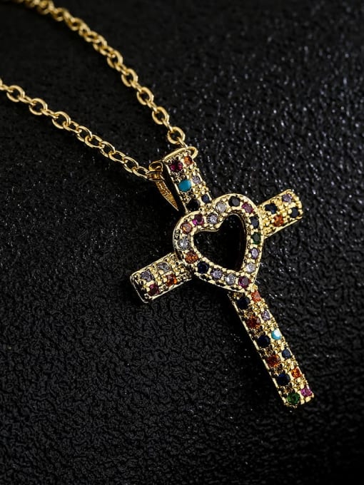 22017 Brass Cubic Zirconia Cross Vintage Necklace
