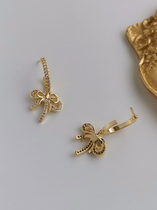 gold Copper Cubic Zirconia Bowknot Cute Stud Trend Korean Fashion Earring