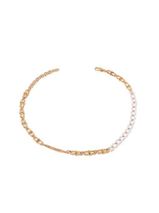 ACCA Brass Imitation Pearl Geometric Hip Hop Asymmetrical Chain Necklace