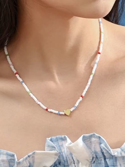 TINGS Titanium Steel Imitation Pearl Heart Minimalist Necklace 1
