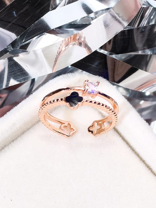 rose gold Alloy+ Rhinestone White Geometric Trend Stackable Ring/ Free Size Ring