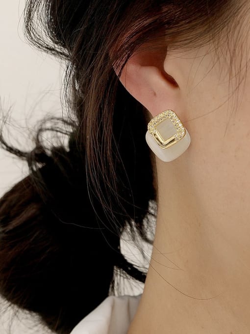 HYACINTH Brass Cats Eye Geometric Minimalist Stud Trend Korean Fashion Earring 1