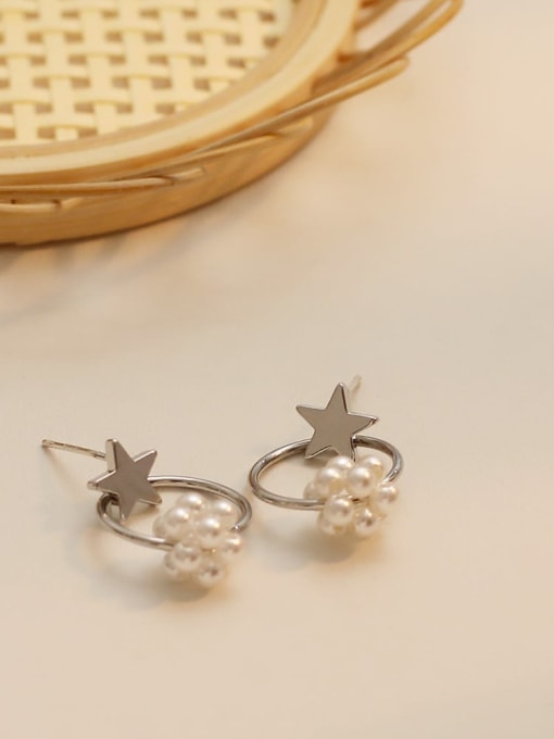 white K Copper Imitation Pearl Simple  Heart Stud Trend Korean Fashion Earring