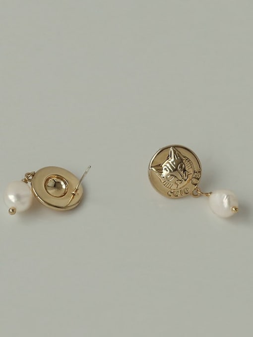 Five Color Brass Imitation Pearl Cat Cute Drop Earring 2