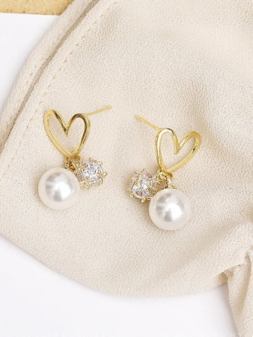 HYACINTH Copper Imitation Pearl Hollow  Heart Cute Stud Trend Korean Fashion Earring 2