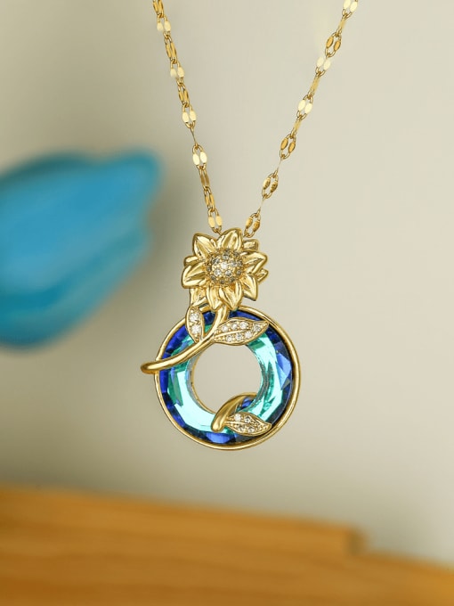 AOG Brass Glass Stone Geometric Minimalist Necklace 2