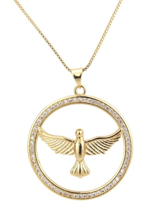 Gold plated white zirconium Brass Cubic Zirconia Bird Vintage Regligious Necklace