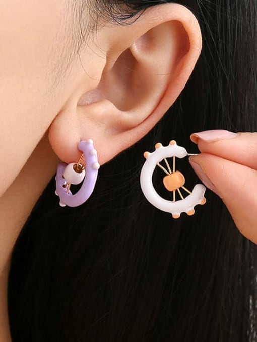Five Color Brass Enamel Geometric Cute Stud Earring 3