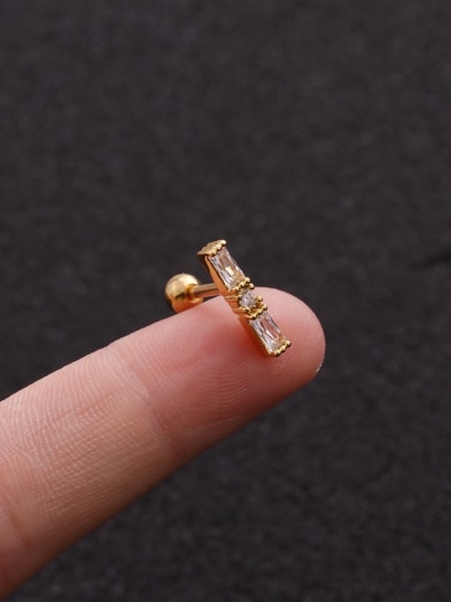 Gold 2#（Single） Brass Cubic Zirconia Geometric Minimalist Stud Earring