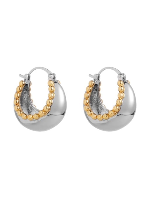 steel+gold Brass Geometric Vintage Huggie Earring