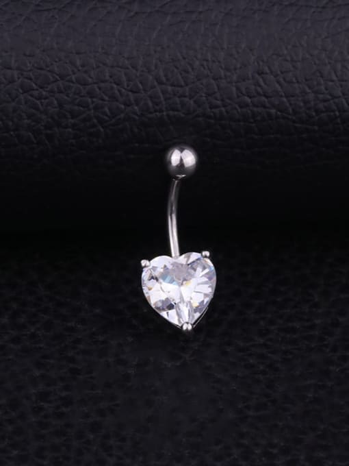 white Stainless steel Cubic Zirconia Heart Minimalist Belly Rings & Belly Bars