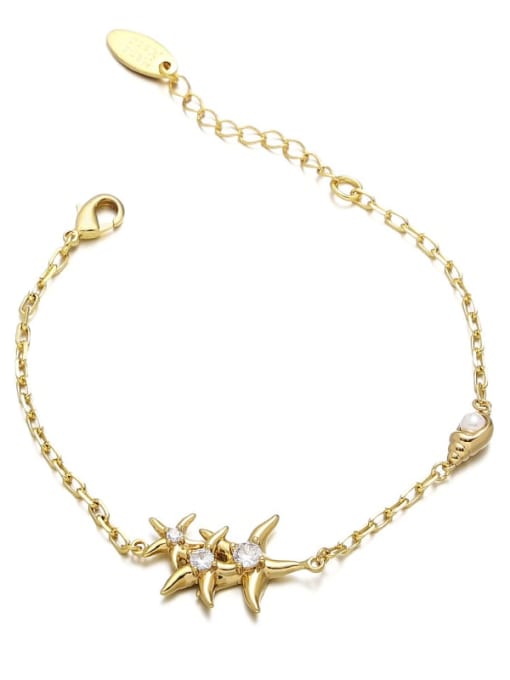 Three Starfish Bracelets Brass Imitation Pearl Star Hip Hop Link Bracelet