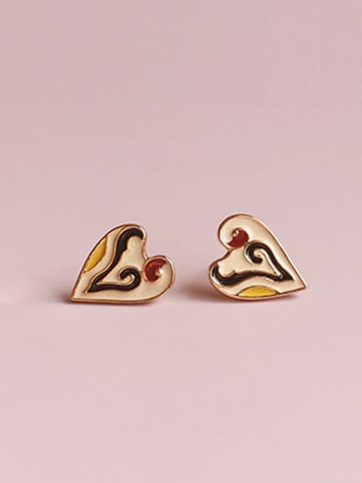 Five Color Alloy Enamel Heart Cute Stud Earring 3