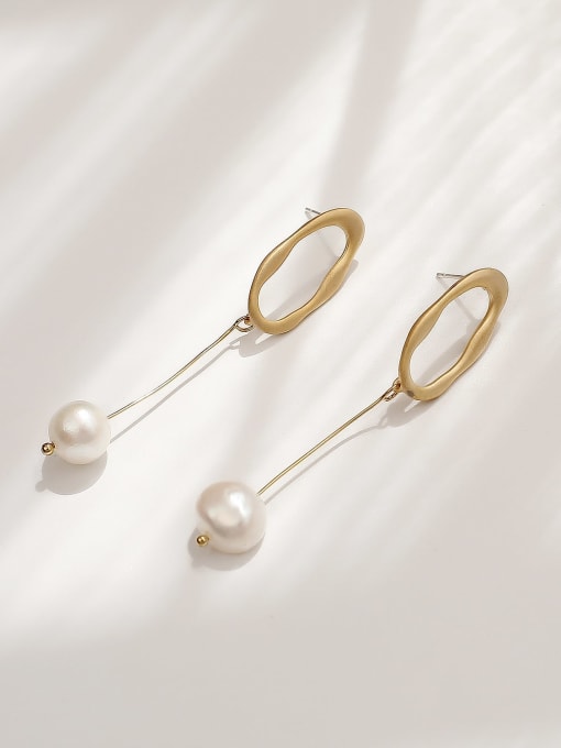 Dumb gold Brass Imitation Pearl Geometric Minimalist Drop Trend Korean Fashion Earring