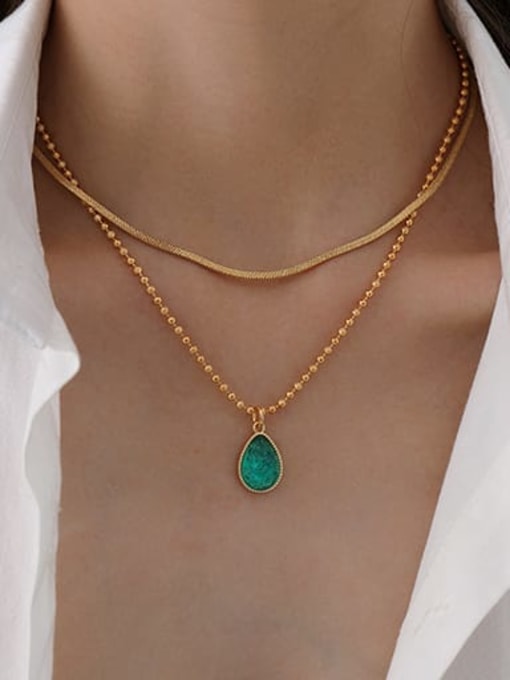 Five Color Brass Resin Water Drop Vintage Bead Chain Necklace 1