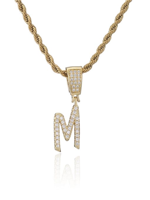 M Brass Cubic Zirconia Letter Vintage Necklace