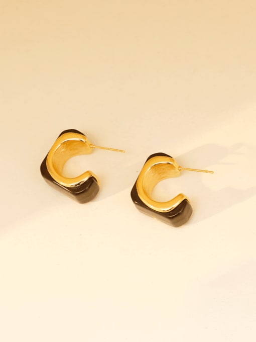 18K gold Brass Resin Geometric Minimalist Stud Earring
