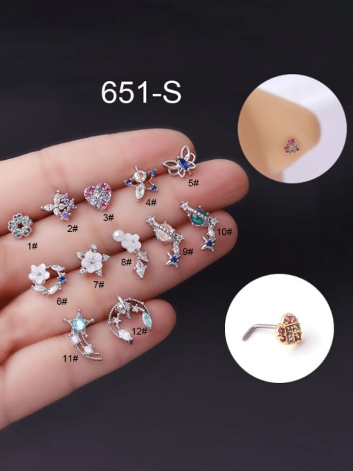 HISON Stainless steel Cubic Zirconia Flower Hip Hop Nose Studs 0