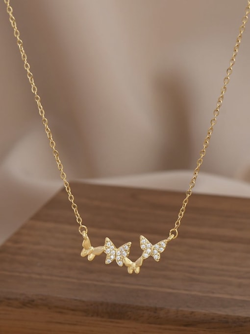 Gold XL00206 Brass Cubic Zirconia Flower Dainty Necklace