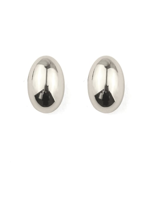 Platinum Brass Smooth Oval Minimalist Stud Earring