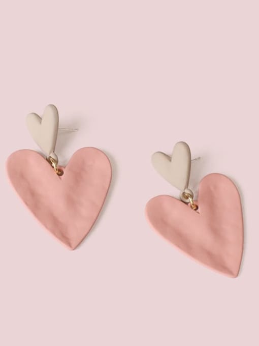 Pink Alloy Enamel Heart Cute Drop Earring