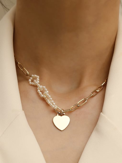 HYACINTH Brass Imitation Pearl Heart Minimalist Trend Korean Fashion Necklace 1
