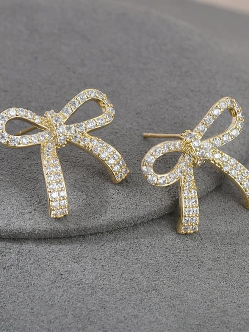 Gold ED65958 Brass Cubic Zirconia Bowknot Dainty Stud Earring