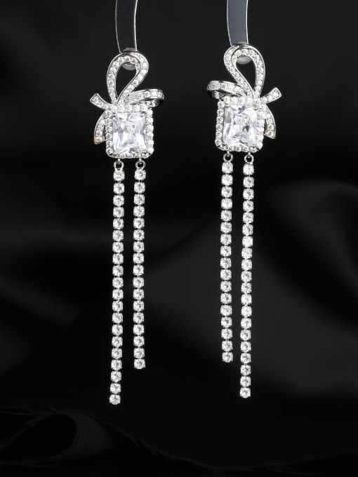 OUOU Brass Cubic Zirconia Tassel Luxury Cluster Earring 3