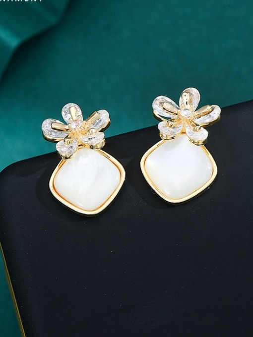 YOUH Brass Cubic Zirconia Flower Dainty Stud Earring 1