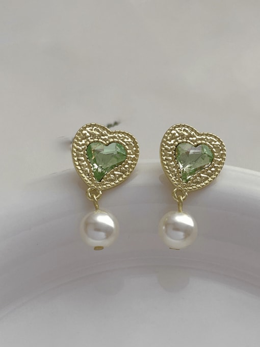 ZRUI Brass Glass Stone Heart Vintage Drop Earring 3