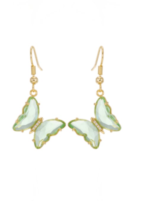 green Brass Glass Stone Butterfly Minimalist Hook Earring