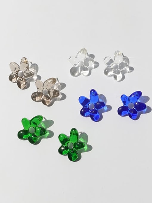 Five Color Hand Glass Multi Color Flower Minimalist Stud Earring 0