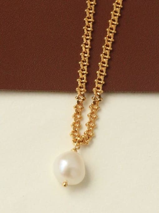 Five Color Brass Freshwater Pearl Geometric Minimalist Chain Necklace 2