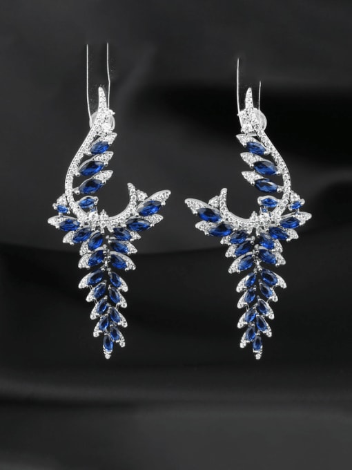 OUOU Brass Cubic Zirconia Feather Water Drop  Luxury Cluster Earring 1