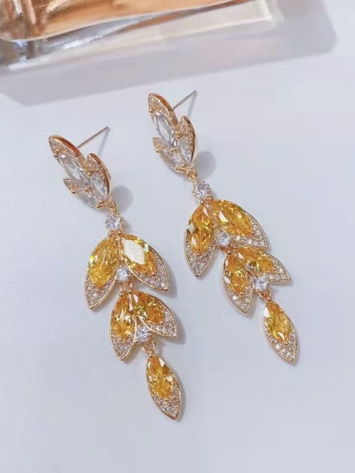 OUOU Brass Cubic Zirconia Leaf Luxury Cluster Earring 1