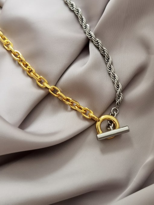 18K+White K Brass Hollow  Geometric Chain Vintage Necklace