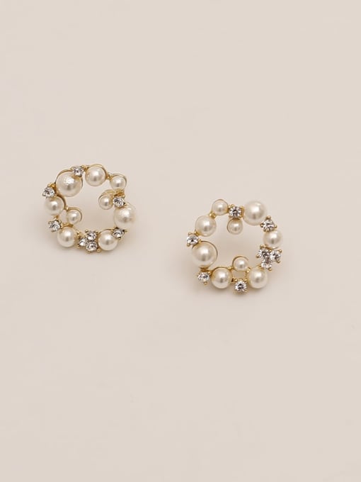 14K real gold Brass Imitation Pearl Geometric Vintage Stud Trend Korean Fashion Earring