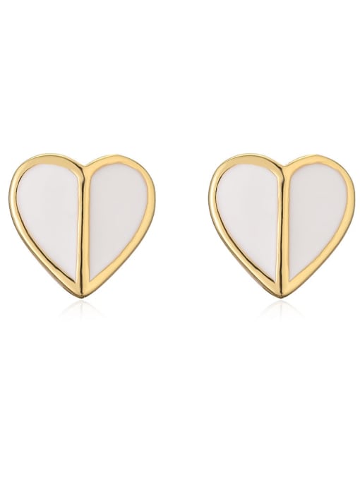 41631 Brass Enamel Heart Minimalist Stud Earring
