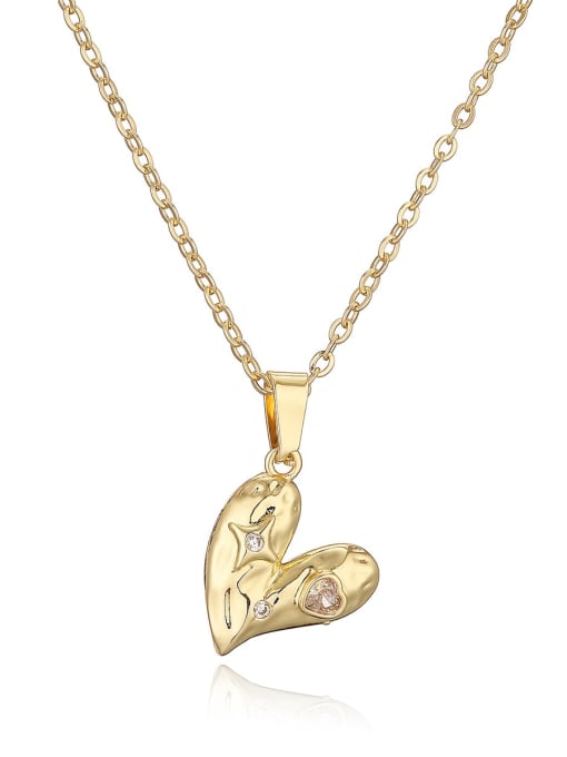 24440 Brass Cubic Zirconia Heart Minimalist Necklace