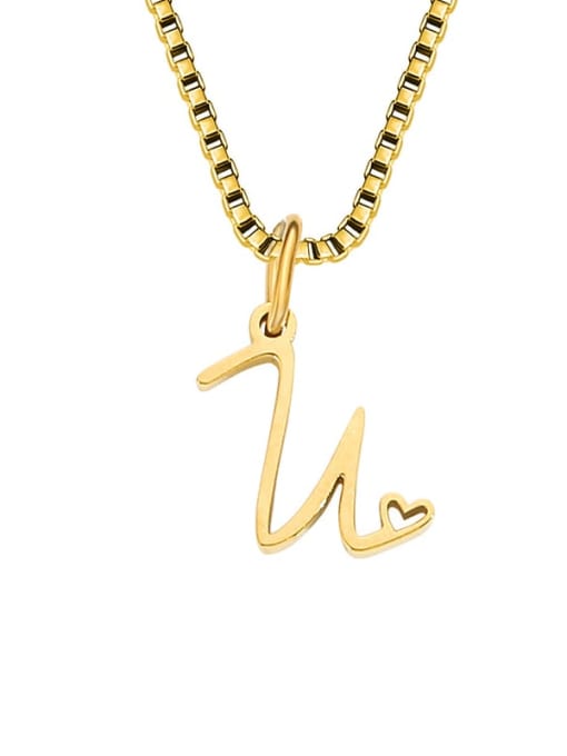 U Gold Stainless steel Letter Minimalist Necklace